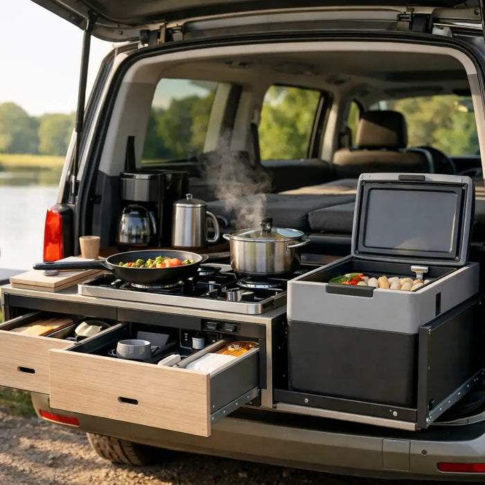 Praktiske køkkenmoduler til camping i bilen